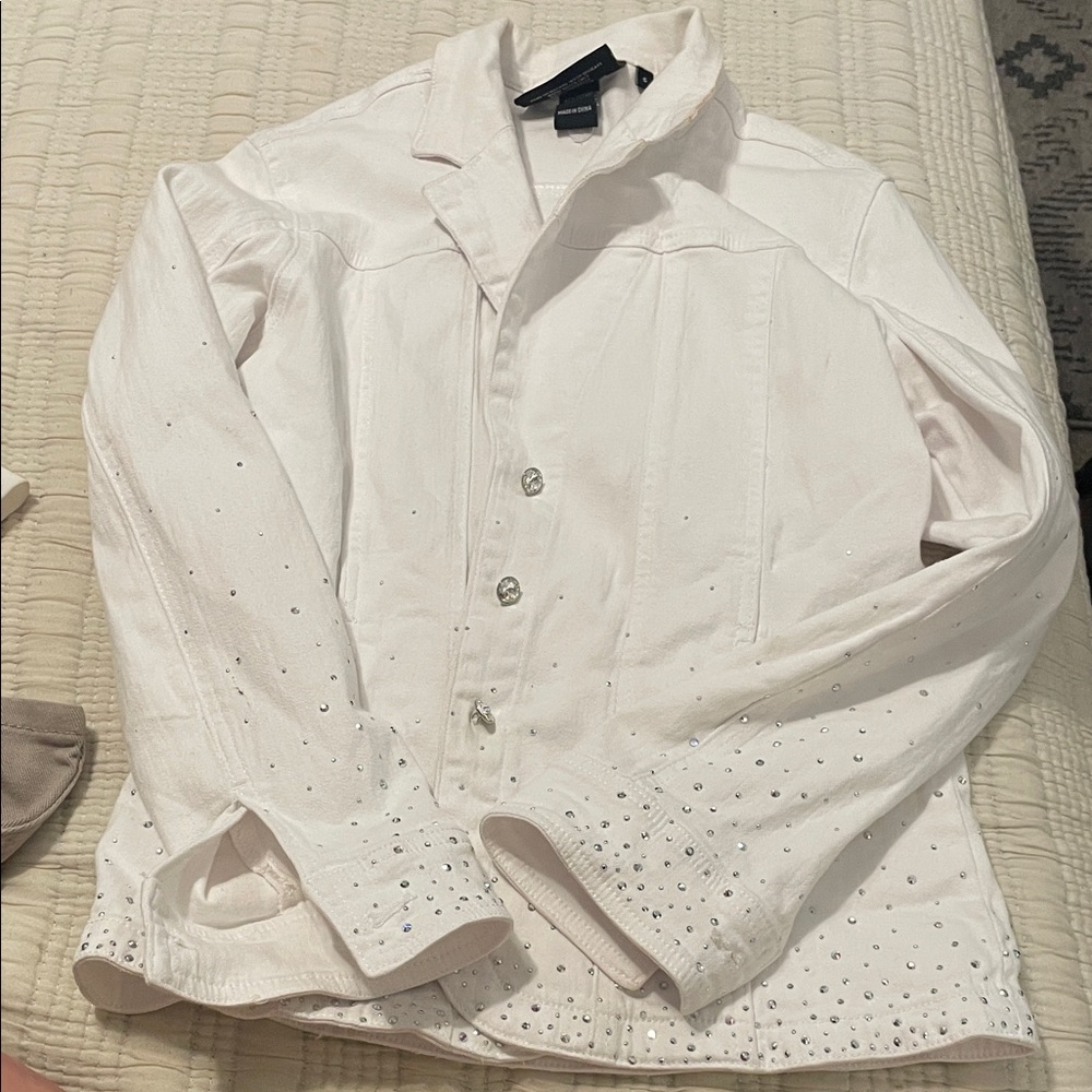 Christine Alexander White Jean Jacket with Silver Accents